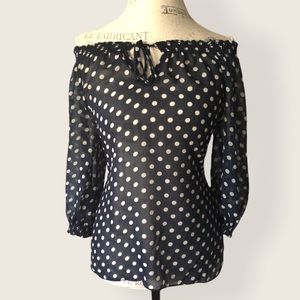 Aqua Polka Dot Off The Shoulder Sheer Tunic Top